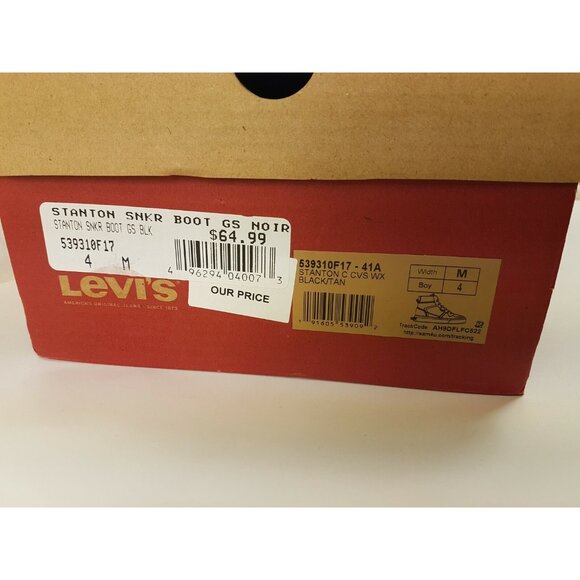 Levi's Boys Stanton Waxed UL NB Fashion Hightop Sneaker Size 4 Black Tan - Picture 3 of 6